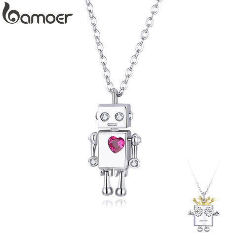 bamoer Valentine's Day Series 925 Sterling Silver Robot Lover Couple Pendant Necklace Corwn and Heart Jewelry 2022 New SCN387 ► Photo 1/6