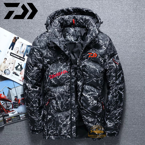 Daiwa White Duck Down Jacket Warm Hooded Thick Fishing Jacket Coat Male High Quality Overcoat Thermal Winter Fishing Clothes ► Photo 1/5