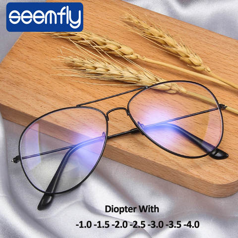 seemfly -1.0 -1.5 -2.0 -2.5 -3.0 -3.5 Women Men Myopia Prescription Glasses Optical  Pilot Eyeglasses Frame Nearsighted Eyewear ► Photo 1/6
