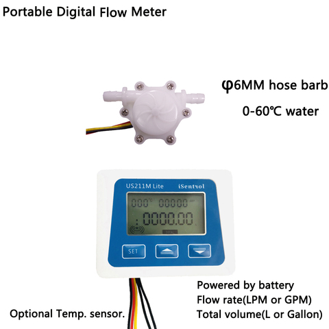 US211M Lite Portable Digital Flow Meter with USN-HS06PA-1 Flow Sensor 0.15-1.5L/min ► Photo 1/6
