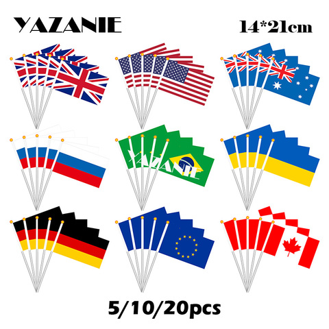 YAZANIE 14*21cm 5/10/20pcs United Kingdom American Australia Russia Brazil Ukraine Germany European Union Canada Small Hand Flag ► Photo 1/6