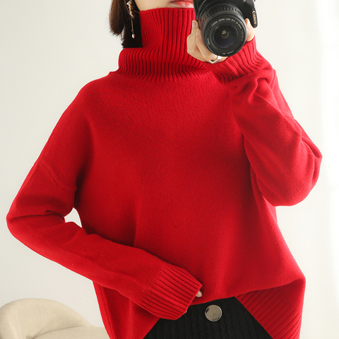 Autumn and Winter Selling 100% Pure Wool Sweater Women's Turtleneck Thickened Pullover Sweater Wild Base Cashmere Sweate ► Photo 1/6