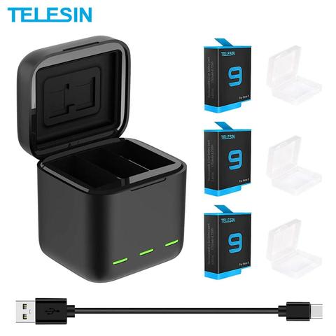 TELESIN 1750mAh Li-ion Batteries For GoPro hero 9 Black Battery Charger with TF Card Storage Batteria Charger Camera Accessories ► Photo 1/6