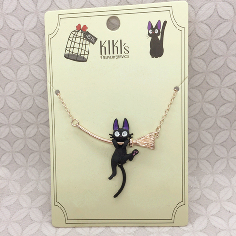 Kiki's Delivery Service Jiji Cat Broom Pendants Fashion Jewelry for Women Black Cat Hanging Wand Necklace Witches Jewelry ► Photo 1/6
