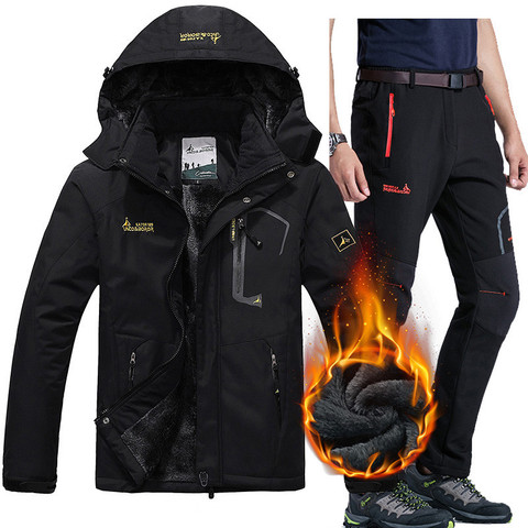 Winter Men's Camping Skiing Jacket Pants Suits Waterproof Fleece Snow Outdoor Hunting Climbing Thermal Sets Sports Coat Trousers ► Photo 1/6