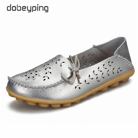 Women's Casual Shoes Genuine Leather Woman Loafers Slip-On Female Flats Moccasins Ladies Driving Shoe Cut-Outs Mother Footwear ► Photo 1/6