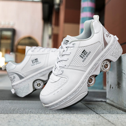 Deformation Shoes Four Wheels Rounds Running Shoes Breathable Outdoor Skating Shoes Unisex Invisible Pulley Skating Shoes ► Photo 1/6