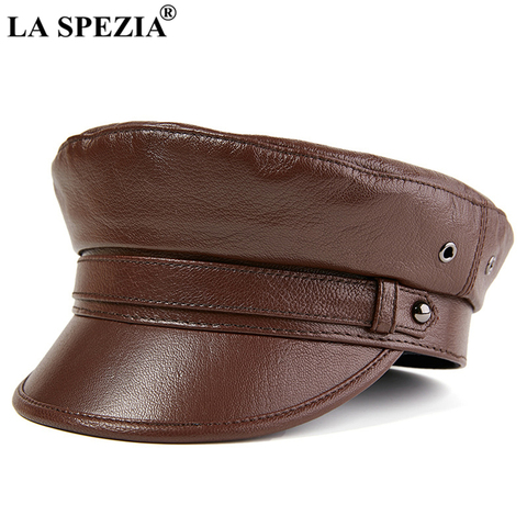 LA SPEZIA Rock Military Hat Men Genuine Leather Cap Motorcycle High Quality Coffee Male Brand Sailor Hat ► Photo 1/6