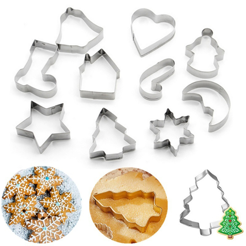 10PCS/Set Stainless Steel Christmas Cookie Cutters Xmas Tree Star House Bells Snowflake Baking Cake Biscuit Fondant Mold ► Photo 1/6