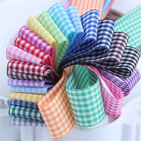 10mm 25mm Lattice Plaid Ribbons Bow Ribbon Gift Wrapping Polyester Ribbon Handmade DIY Accessories,5 yards / lot ► Photo 1/6