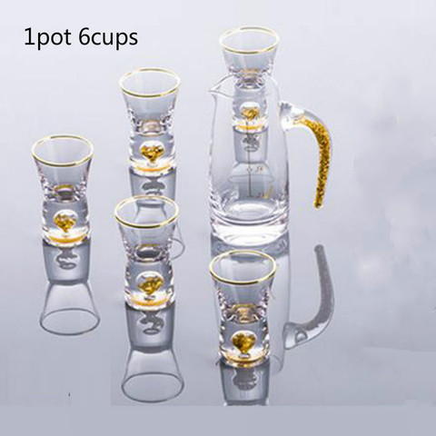 High-end Sake Vodka Wine Set Spirit Wine Glass Cup 100ML Hip Flask Gold Foil Crystal Glass Household Wine Dispenser Wine Gift ► Photo 1/6
