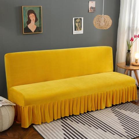 Gold Mink Velvet Sofa Cover With Skirt Edge For Folding Sofa Cover Solid Color Without Armrest All-inclusive Elastic Slipcover ► Photo 1/6