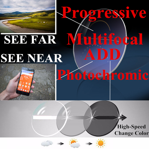 1.56 1.61 1.67 Photochromic Progressive Multifocal Reading Glasses Lenses for See Far and Near Colored Lenses for Eyes ► Photo 1/3