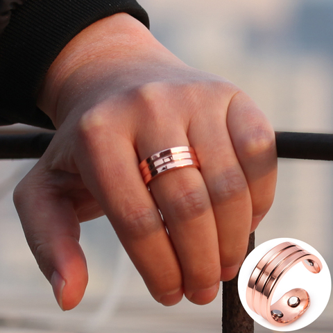 Vinterly Magnetic Copper Rings for Men Wide Trendy Health Energy Cuff Adjustable Wedding Bands Ring for Arthritis Pain Relief ► Photo 1/6