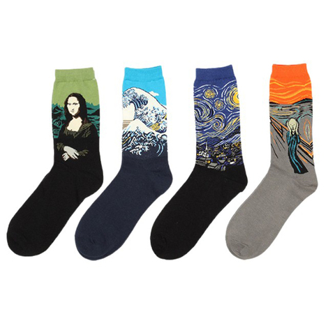 Hot Dropshipping Autumn winter Retro Women New Art Van Gogh Mural World Famous Oil Painting Series Men Socks Funny Socks ► Photo 1/5