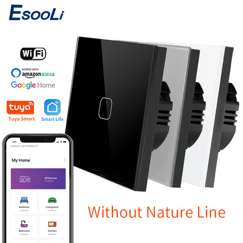 EsooLi Crystal Glass Panel EU/UK Standard 1/2/3 Gang Wall Light Touch Switch Tuya/Smart Life Wireless ControL Touch Light Switch ► Photo 1/6