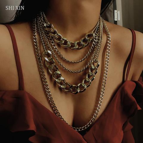 SHIXIN Punk Exaggerated Big Layered Thick Cuban Link Chain Choker Necklace Women Fashion Hippie Modern Night Club Jewelry Gifts ► Photo 1/6