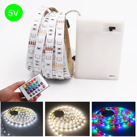 3AA Battery Power 5V RGB Led Strip Light 2835 SMD 1M 2M 3M 4M 5M 50cm Flexible Lighting Ribbon Tape Warm White Strip Backlight ► Photo 1/6