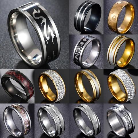 MeMolissa Jewelry Retro Stainless Steel Dragon Tattoo Men's Ring For Men Black Color Wide Punk Rings ► Photo 1/6