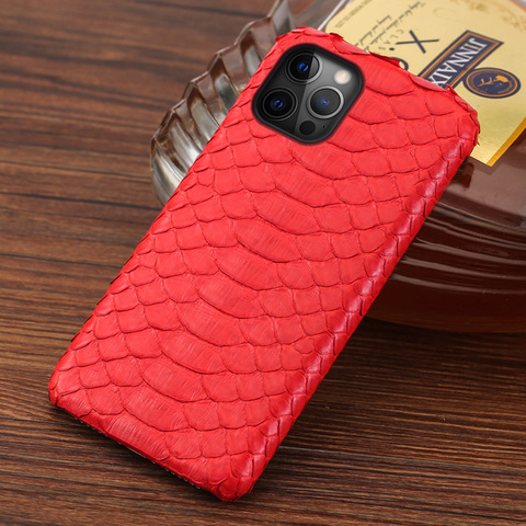 Genuine Python Leather Phone Case For iPhone 12 Pro Max 12 Mini 11Pro X XS max XR 6 6s 7 8 Plus SE 2022 Snakeskin Luxury Cover ► Photo 1/6