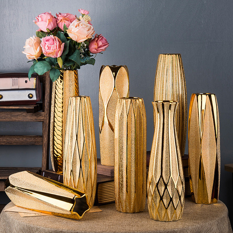 30CM Luxury Europe Gold Ceramic Vase Home Decor Creative Design Porcelain Decorative Flower Vase For Wedding Decoration ► Photo 1/6