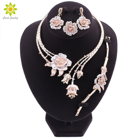 Nigeria Classic Jewelry Sets Elegant Bride Wedding Flower Shape Necklace Earrings Bracelet Ring Set for Dubai Women ► Photo 1/6