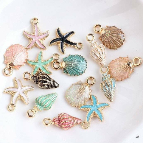 15pcs Cute Starfish Conch Sea Shell Charms Pendants Ocean Style Anklet Bracelet Necklace Jewelry DIY Craft Accessories ► Photo 1/6