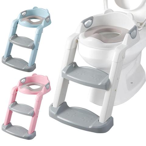 Potty Training Toilet Chair Seat With Step Ladder Foldable Soft Padded Seat With Wide Step Safety Handles For Little Children ► Photo 1/6