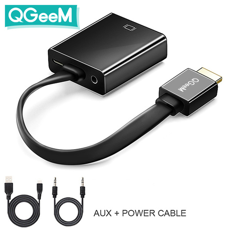 QGeeM HDMI to VGA adapter Digital to Analog Video Audio Converter Cable 1080p for Xbox 360 PS3 PS4 PC Laptop TV Box Projector ► Photo 1/6