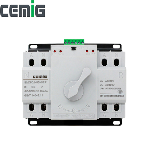 ATS 2P Dual Power Automatic Transfer Switch Cemig SMGQ1-63M Circuit Breaker MCB AC 230V 16A 32A 40A 63A ► Photo 1/6