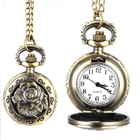 Fashion Vintage Quartz Pocket Watch Alloy Hollow Out Flowers Women Lady Girls Necklace Pendant Sweater Chain Clock Gifts XRQ88 ► Photo 1/6