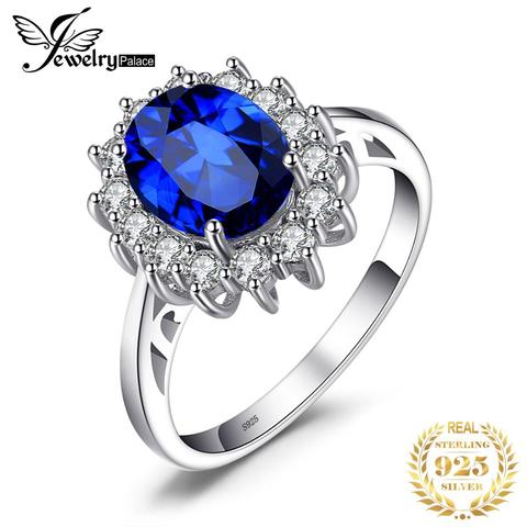 JewelryPalace Created Blue Sapphire Ring Princess Crown Halo Engagement Wedding Rings 925 Sterling Silver Rings For Women 2022 ► Photo 1/6