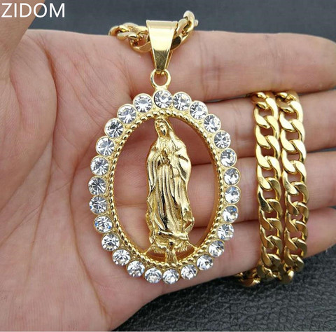 Men Hip hop 316L Stainless Steel Virgin Mary pendant necklaces whit Rhinestone Fashion Men/Women Hiphop necklace jewelry gifts ► Photo 1/4