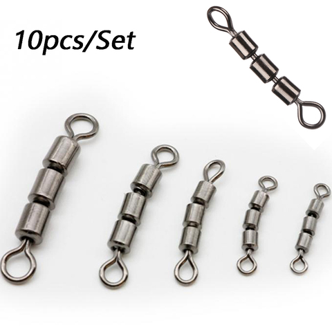 10Pcs Stainless Steel Triple Rolling Bearing Portable Corrosion Resistant Lightweight Durable Quick Connect Safe Fishing Swivels ► Photo 1/6