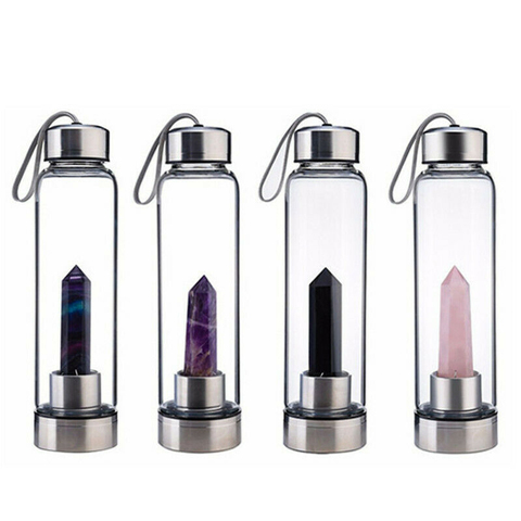Natural Quartz Gemstone Glass Water Bottle Direct Drinking Cup Glass Crystal Obelisk Wand Healing Wand Bottle with Rope 2022 new ► Photo 1/6