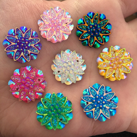 HOT  10 Pieces/lot 18mm AB Resin Flower Rhinestone Flatback Wedding Decoration 2 Hole Buttons D60 ► Photo 1/6