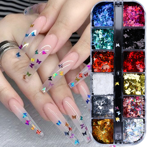 12grids/Case Nail Glitter Powder Dust Iridescent Nail Art Glitter