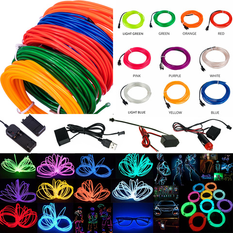 1M-5M Neon Glow EL Wire Rope 3V Battery Operated 5V USB 12V with Adapter Flexible LED Strip for Car Party Dance Atmosphere Decor ► Photo 1/1