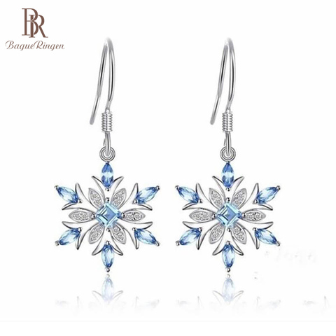 Bague Ringen Silver 925 Earrings for Women Charms Female Fine Jewelry Aquamarine Snowflake Ear drops Blue Gemstones Party Gifts ► Photo 1/6