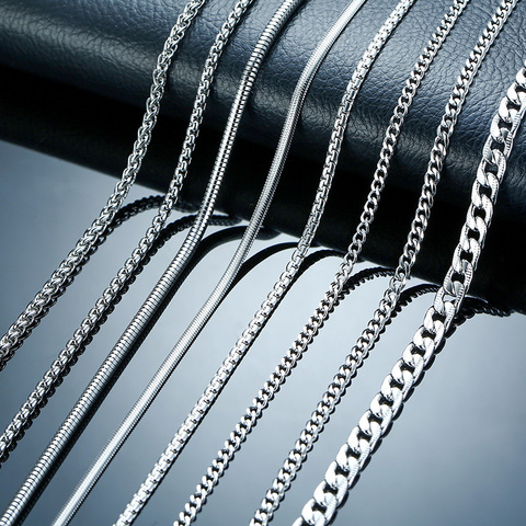 Vnox 3-6MM Tone Snake Cocoon Curb Link Flat Box Wheat Chains Stainless Steel Men Necklace Choker Jewelry 24 inch ► Photo 1/6