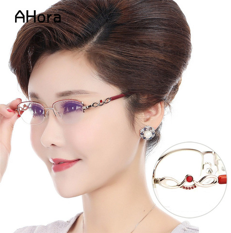 Ahora Lady's Crystal Reading Glasses 2022 Fashion Ultralight Half Business Presbyopic Eyeglasses Optical Spectacle +1.0to+4.0 ► Photo 1/6