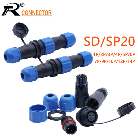 1set Waterproof SP/SD20 Docking Aviation Plug Socket Male + Female 1/2/3/4/5/6/7/9/12/14 Pins IP68 SP20 20mm Aviation Connector ► Photo 1/6