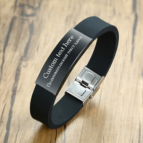 Custom SOS Stainless Steel ID Silicone Bracelet For Men Women Personalized Wristband DIY Adjsuatble ► Photo 1/6