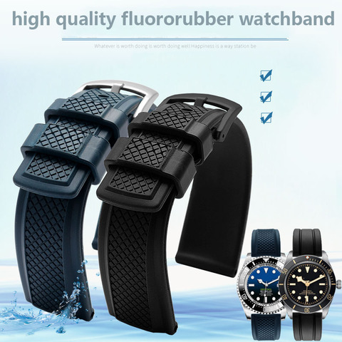 Viton watch strap for O-mega RoX S-eiko Sharkey MM300 fluororubber Waffle watchband Waterproof Silicone Bracelet 20mm 22mm ► Photo 1/6