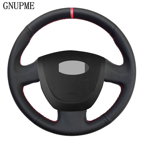 DIY Black Artificial Leather Car Steering Wheel Cover Red Color Marker on Top for Lada Granta 2011-2016 ► Photo 1/6