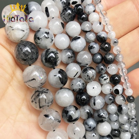 Natural Stone Black Rutilated Quartz Round Loose Beads For Jewelry Making DIY Bracelet Earrings Accessories 15'' 4/6/8/10/12mm ► Photo 1/6