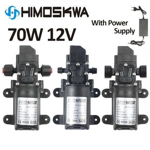 70w water pump 12V 6A 4-6.0l/min 0.9mpa with power supply EU plug CE with power supply for car washing cleaning irrigation ► Photo 1/1