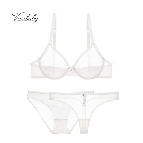 Varsbaby Sexy See-Through Underwear Transparent Unlined Bra+Panties+Thongs 3 Pcs Bra Set 32-42CDE ► Photo 1/6