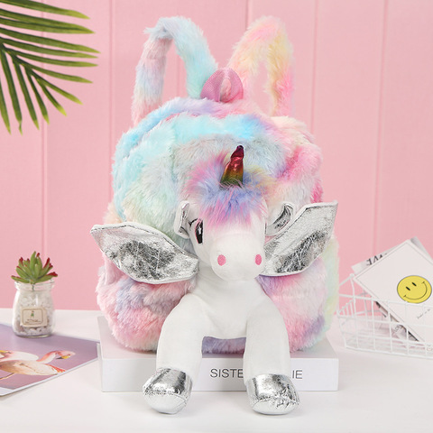 Unicorns Cartoon School Book Bag Backpacks Cute Fashion 3D Fur Backpacks For Girls Travel Backpack Children Schoolbag Kids Gift ► Photo 1/5