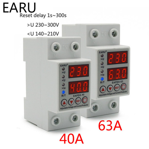 40A 63A 230V Din Rail Adjustable Over Voltage And Under Voltage Protective Device Protector Relay Over Current Protection Limit ► Photo 1/6